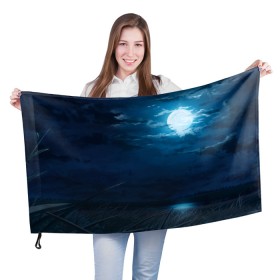 Флаг 3D с принтом Ночное поле в Курске, 100% полиэстер | плотность ткани — 95 г/м2, размер — 67 х 109 см. Принт наносится с одной стороны | луна | небо | ночь | облака | поле