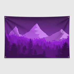 Флаг-баннер с принтом Ночные горы в Курске, 100% полиэстер | размер 67 х 109 см, плотность ткани — 95 г/м2; по краям флага есть четыре люверса для крепления | горы | звёздное небо | звёзды | лес | небо | ночь | фиолетовый