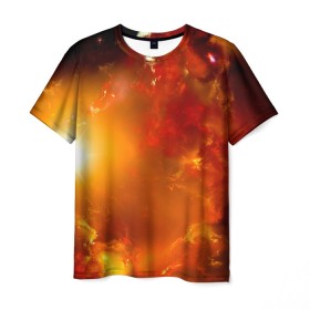 Мужская футболка 3D с принтом Солнечное облако в Курске, 100% полиэфир | прямой крой, круглый вырез горловины, длина до линии бедер | Тематика изображения на принте: звёзды | космос | огонь | оранжевый | супер новая | туманность