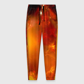 Мужские брюки 3D с принтом Солнечное облако в Курске, 100% полиэстер | манжеты по низу, эластичный пояс регулируется шнурком, по бокам два кармана без застежек, внутренняя часть кармана из мелкой сетки | звёзды | космос | огонь | оранжевый | супер новая | туманность