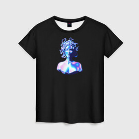 Женская футболка 3D с принтом WAPORWAVE в Курске, 100% полиэфир ( синтетическое хлопкоподобное полотно) | прямой крой, круглый вырез горловины, длина до линии бедер | waporwave | блеск | голография | медуза