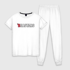 Женская пижама хлопок с принтом BEASTARS Logo в Курске, 100% хлопок | брюки и футболка прямого кроя, без карманов, на брюках мягкая резинка на поясе и по низу штанин | anime | beastars | haru | legoshi | legosi | logo | louis | manga | аниме | выдающиеся звери | легоси | лого | логотип | луис | манга | хару