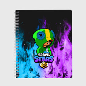 Тетрадь с принтом Brawl Stars LEON в Курске, 100% бумага | 48 листов, плотность листов — 60 г/м2, плотность картонной обложки — 250 г/м2. Листы скреплены сбоку удобной пружинной спиралью. Уголки страниц и обложки скругленные. Цвет линий — светло-серый
 | 8 bit | 8 бит | bibi | brawl | brawl stars | crow | leon | spike | sprout | stars | бравл | бравл старс | браво старс | игра | компьютерная | кров | леон | огонь | онлайн | старс