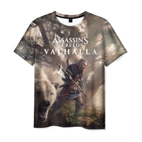 Мужская футболка 3D с принтом Assassin’s Creed Valhalla в Курске, 100% полиэфир | прямой крой, круглый вырез горловины, длина до линии бедер | action | creed | eivor | rpg | ubisoft | valhalla | viking | vikings | англия | ассасин | ассасина | вальгалла | викинг | викинги | кредо | эйвор
