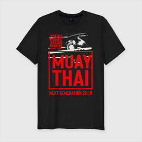 Мужская футболка хлопок Slim с принтом MUAY THAI в Курске, 92% хлопок, 8% лайкра | приталенный силуэт, круглый вырез ворота, длина до линии бедра, короткий рукав | boxing | fight | kickboxing | mma | muay thai | боец | бокс | мма | муай тай | тайский бокс