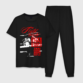 Мужская пижама хлопок с принтом Fight night Muay Thai в Курске, 100% хлопок | брюки и футболка прямого кроя, без карманов, на брюках мягкая резинка на поясе и по низу штанин
 | boxing | fight night | kikcboxing | mma | muay thai | муай тай | тайский бокс