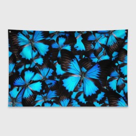Флаг-баннер с принтом Рой бабочек в Курске, 100% полиэстер | размер 67 х 109 см, плотность ткани — 95 г/м2; по краям флага есть четыре люверса для крепления | бабочки | рой | синий | черный