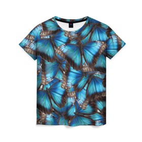 Женская футболка 3D с принтом Небесный рой в Курске, 100% полиэфир ( синтетическое хлопкоподобное полотно) | прямой крой, круглый вырез горловины, длина до линии бедер | бабочка | бабочки | белый | синий | черный | яркий цвет