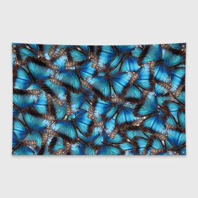 Флаг-баннер с принтом Небесный рой в Курске, 100% полиэстер | размер 67 х 109 см, плотность ткани — 95 г/м2; по краям флага есть четыре люверса для крепления | бабочка | бабочки | белый | синий | черный | яркий цвет