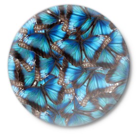 Значок с принтом Небесный рой в Курске,  металл | круглая форма, металлическая застежка в виде булавки | Тематика изображения на принте: бабочка | бабочки | белый | синий | черный | яркий цвет