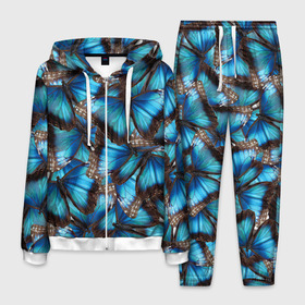 Мужской костюм 3D с принтом Небесный рой в Курске, 100% полиэстер | Манжеты и пояс оформлены тканевой резинкой, двухслойный капюшон со шнурком для регулировки, карманы спереди | бабочка | бабочки | белый | синий | черный | яркий цвет