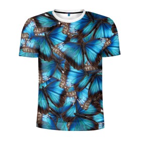 Мужская футболка 3D спортивная с принтом Небесный рой в Курске, 100% полиэстер с улучшенными характеристиками | приталенный силуэт, круглая горловина, широкие плечи, сужается к линии бедра | Тематика изображения на принте: бабочка | бабочки | белый | синий | черный | яркий цвет
