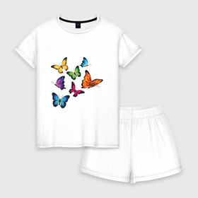 Женская пижама с шортиками хлопок с принтом Бабочки в Курске, 100% хлопок | футболка прямого кроя, шорты свободные с широкой мягкой резинкой | арт | бабочки | насекомые | природа | стиль