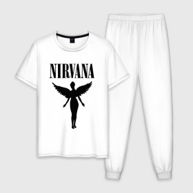Мужская пижама хлопок с принтом NIRVANA в Курске, 100% хлопок | брюки и футболка прямого кроя, без карманов, на брюках мягкая резинка на поясе и по низу штанин
 | nirvana | nirvana smells | nirvana smells like | teen spirit | курт кобейн | нирвана | нирвана песни.