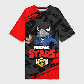 Платье-футболка 3D с принтом BRAWL STARS CROW в Курске,  |  | bibi | brawl stars | coach mike | crow | leon | leon shark | max | mecha crow | mr.p | phoenix | sally leon | sprout | stars | unicorn | virus 8 bit | werewolf | биби | ворон | леон | оборотень | пингвин