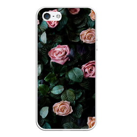 Чехол для iPhone 5/5S матовый с принтом PINK ROSES в Курске, Силикон | Область печати: задняя сторона чехла, без боковых панелей | листья | растения | розовые | розы | цветы