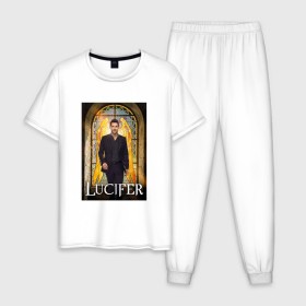 Мужская пижама хлопок с принтом Lucifer в Курске, 100% хлопок | брюки и футболка прямого кроя, без карманов, на брюках мягкая резинка на поясе и по низу штанин
 | 