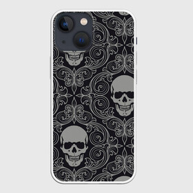 Чехол для iPhone 13 mini с принтом Весёлый Роджер в Курске,  |  | белый | веселый роджер | день мёртвых | череп | черепа | черный