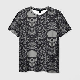 Мужская футболка 3D с принтом Весёлый Роджер в Курске, 100% полиэфир | прямой крой, круглый вырез горловины, длина до линии бедер | белый | веселый роджер | день мёртвых | череп | черепа | черный