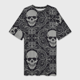 Платье-футболка 3D с принтом Весёлый Роджер в Курске,  |  | белый | веселый роджер | день мёртвых | череп | черепа | черный