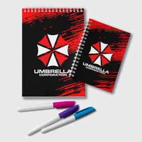 Блокнот с принтом Umbrella Corporation в Курске, 100% бумага | 48 листов, плотность листов — 60 г/м2, плотность картонной обложки — 250 г/м2. Листы скреплены удобной пружинной спиралью. Цвет линий — светло-серый
 | resident evil | umbrella corporation | амбрелла | амбрелла корпорейшн | вирус | вымышленная военная и фармацевтическая корпорация | игра | умбрелла