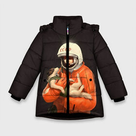 Зимняя куртка для девочек 3D с принтом День космонавтики в Курске, ткань верха — 100% полиэстер; подклад — 100% полиэстер, утеплитель — 100% полиэстер. | длина ниже бедра, удлиненная спинка, воротник стойка и отстегивающийся капюшон. Есть боковые карманы с листочкой на кнопках, утяжки по низу изделия и внутренний карман на молнии. 

Предусмотрены светоотражающий принт на спинке, радужный светоотражающий элемент на пуллере молнии и на резинке для утяжки. | 12 апреля | nasa | russia | байконур | белка и стрелка | восток 1 | гагарин | день космонавтики | земля | наса | россия | ссср | юрий гагарин