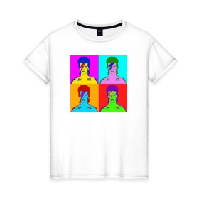 Женская футболка хлопок с принтом Боуи поп-арт в Курске, 100% хлопок | прямой крой, круглый вырез горловины, длина до линии бедер, слегка спущенное плечо | bowie | david bowie | pop art | боуи | дэвид боуи | поп арт