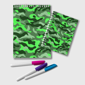 Блокнот с принтом CAMOUFLAGE GREEN в Курске, 100% бумага | 48 листов, плотность листов — 60 г/м2, плотность картонной обложки — 250 г/м2. Листы скреплены удобной пружинной спиралью. Цвет линий — светло-серый
 | Тематика изображения на принте: camouflage | армия | военная форма | военный | вооружение | вооруженные силы | защита | защитный цвет | зеленый | камуфляж | маскировка | солдат | униформа | форма