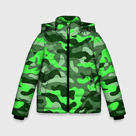 Зимняя куртка для мальчиков 3D с принтом CAMOUFLAGE GREEN в Курске, ткань верха — 100% полиэстер; подклад — 100% полиэстер, утеплитель — 100% полиэстер | длина ниже бедра, удлиненная спинка, воротник стойка и отстегивающийся капюшон. Есть боковые карманы с листочкой на кнопках, утяжки по низу изделия и внутренний карман на молнии. 

Предусмотрены светоотражающий принт на спинке, радужный светоотражающий элемент на пуллере молнии и на резинке для утяжки | Тематика изображения на принте: camouflage | армия | военная форма | военный | вооружение | вооруженные силы | защита | защитный цвет | зеленый | камуфляж | маскировка | солдат | униформа | форма