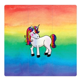 Магнитный плакат 3Х3 с принтом Радужный единорог в Курске, Полимерный материал с магнитным слоем | 9 деталей размером 9*9 см | baby | градиент | грива | девочки | детские | единорог | красивый | лето | лошадка | любовь | малыш | милый | мультик | популярный | радуга | разноцветный | рисунок | хвост | яркий