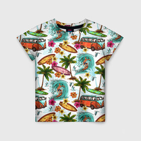 Детская футболка 3D с принтом Летнее Настроение в Курске, 100% гипоаллергенный полиэфир | прямой крой, круглый вырез горловины, длина до линии бедер, чуть спущенное плечо, ткань немного тянется | волны | деревья | купальник | лето | листья | море | океан | остров | отпуск | пальмы | пляж | природа | птицы | путешествие | серфинг | солнце | спорт | таиланд | тропики | туризм | цветы