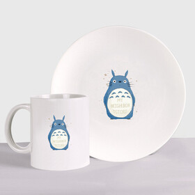 Набор: тарелка + кружка с принтом My Neighbor Totoro синий заяц в Курске, керамика | Кружка: объем — 330 мл, диаметр — 80 мм. Принт наносится на бока кружки, можно сделать два разных изображения. 
Тарелка: диаметр - 210 мм, диаметр для нанесения принта - 120 мм. | Тематика изображения на принте: totoro | аниме | мой сосед тоторо | мультфильм | тоторо | фэнтези | хаяо миядзаки