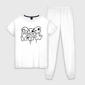 Женская пижама хлопок с принтом Кодама в Курске, 100% хлопок | брюки и футболка прямого кроя, без карманов, на брюках мягкая резинка на поясе и по низу штанин | princess mononoke | аниме | студия «гибли»