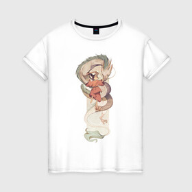 Женская футболка хлопок с принтом Хаку и Тихиро в Курске, 100% хлопок | прямой крой, круглый вырез горловины, длина до линии бедер, слегка спущенное плечо | studio ghibli | аниме | унесённые призраками | хаяо миядзаки