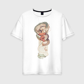 Женская футболка хлопок Oversize с принтом Хаку и Тихиро в Курске, 100% хлопок | свободный крой, круглый ворот, спущенный рукав, длина до линии бедер
 | studio ghibli | аниме | унесённые призраками | хаяо миядзаки
