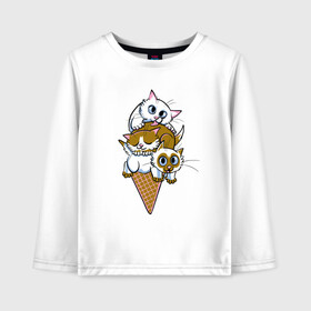 Детский лонгслив хлопок с принтом Ice Cream Cats в Курске, 100% хлопок | круглый вырез горловины, полуприлегающий силуэт, длина до линии бедер | animal | cat | cute | kitty | meow | друг | еда | животные | киска | китти | кот | котенок | котик | кошечка | кошка | лев | леопард | милый | мороженое | мур | мяу | пантера | питомец | рысь | тигр | улыбка