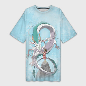 Платье-футболка 3D с принтом Тихиро на горе с драконом в Курске,  |  | Тематика изображения на принте: studio ghibli | аниме | унесённые призраками | хаяо миядзаки