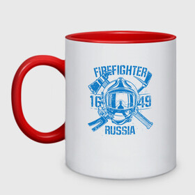 Кружка двухцветная с принтом FIREFIGHTER RUSSIA в Курске, керамика | объем — 330 мл, диаметр — 80 мм. Цветная ручка и кайма сверху, в некоторых цветах — вся внутренняя часть | 112 | 23 февраля | 27 декабря | firefighter | герб | гкчс | знак | лого | логотип | министерство | мчс | мчс россии | мчсник | по чрезв | пожарная охрана | пожарник | пожарный | пч | россии | рф | символ | ситуации