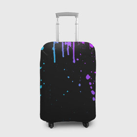 Чехол для чемодана 3D с принтом НЕОНОВЫЕ ПОДТЕКИ в Курске, 86% полиэфир, 14% спандекс | двустороннее нанесение принта, прорези для ручек и колес | вода | капли | кляксы | краска | неон | неоновый | подтеки | пятна | фиолетовый