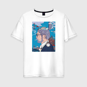 Женская футболка хлопок Oversize с принтом Хаяо Миядзаки в Курске, 100% хлопок | свободный крой, круглый ворот, спущенный рукав, длина до линии бедер
 | hayao miyazaki | аниме | гибли | студия ghibli | хаяо миядзаки