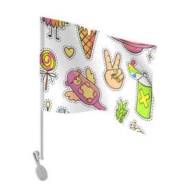 Флаг для автомобиля с принтом Emoji в Курске, 100% полиэстер | Размер: 30*21 см | emoji | еда | животные | звери | наклейки | позитив | смайлы | стикеры