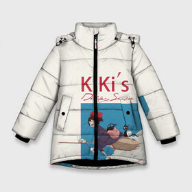 Зимняя куртка для девочек 3D с принтом Kiki’s Delivery Service в Курске, ткань верха — 100% полиэстер; подклад — 100% полиэстер, утеплитель — 100% полиэстер. | длина ниже бедра, удлиненная спинка, воротник стойка и отстегивающийся капюшон. Есть боковые карманы с листочкой на кнопках, утяжки по низу изделия и внутренний карман на молнии. 

Предусмотрены светоотражающий принт на спинке, радужный светоотражающий элемент на пуллере молнии и на резинке для утяжки. | kiki’s delivery service | аниме | ведьмина служба доставки | мультфильм