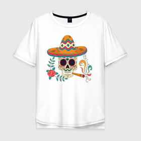Мужская футболка хлопок Oversize с принтом Фестиваль в Курске, 100% хлопок | свободный крой, круглый ворот, “спинка” длиннее передней части | мексика | мексика. | череп