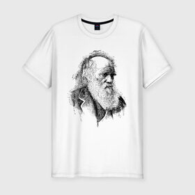 Мужская футболка хлопок Slim с принтом Чарльз Дарвин в Курске, 92% хлопок, 8% лайкра | приталенный силуэт, круглый вырез ворота, длина до линии бедра, короткий рукав | арт | знаменитости | портрет | ученый | чарльз дарвин