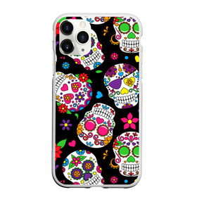 Чехол для iPhone 11 Pro Max матовый с принтом Шальные черепа в Курске, Силикон |  | doodling | textures | tiles | день мёртвых | дудлинг | тайлы | текстуры | фон | цветы | череп | черепа | черный