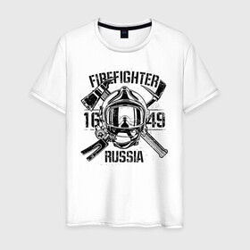 Мужская футболка хлопок с принтом FIREFIGHTER RUSSIA в Курске, 100% хлопок | прямой крой, круглый вырез горловины, длина до линии бедер, слегка спущенное плечо. | 112 | 23 февраля | 27 декабря | firefighter | герб | гкчс | знак | лого | логотип | министерство | мчс | мчс россии | мчсник | по чрезв | пожарная охрана | пожарник | пожарный | пч | россии | рф | символ | ситуации