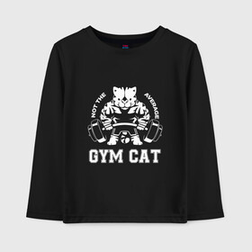 Детский лонгслив хлопок с принтом GYM Cat в Курске, 100% хлопок | круглый вырез горловины, полуприлегающий силуэт, длина до линии бедер | animal | cat | cute | gym | kitty | meow | атлет | друг | животные | качок | киска | китти | кот | котенок | котик | кошечка | кошка | лев | леопард | милый | мур | мяу | надпись | пантера | питомец | рысь | сила | текст | тигр