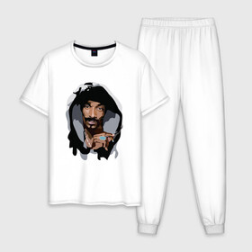 Мужская пижама хлопок с принтом Snoop Dogg в Курске, 100% хлопок | брюки и футболка прямого кроя, без карманов, на брюках мягкая резинка на поясе и по низу штанин
 | 2pac | black | dog | dr dre | hip hop | rap | snoop dogg | west coast | гангстер | микрофон | музыка | рифма | рэп | рэпер | снуп дог | собака | хип хоп