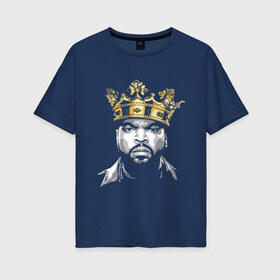 Женская футболка хлопок Oversize с принтом Ice Cube King в Курске, 100% хлопок | свободный крой, круглый ворот, спущенный рукав, длина до линии бедер
 | 2pac | black | compton | dog | dr dre | hip hop | ice cube | king | nwa | rap | snoop dogg | west coast | westside | айс кьюб | гангстер | голос улиц | король | микрофон | музыка | рифма | рэп | рэпер | хип хоп