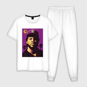 Мужская пижама хлопок с принтом Ice Cube в Курске, 100% хлопок | брюки и футболка прямого кроя, без карманов, на брюках мягкая резинка на поясе и по низу штанин
 | 2pac | black | compton | dog | dr dre | hip hop | ice cube | nwa | rap | snoop dogg | west coast | westside | айс кьюб | гангстер | голос улиц | микрофон | музыка | рифма | рэп | рэпер | хип хоп